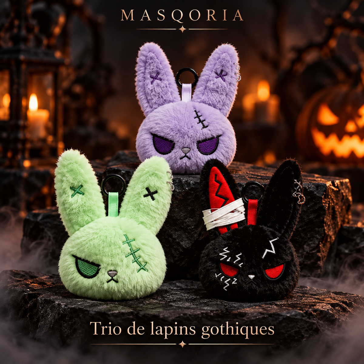 Porte-clés Peluche Gothique Lapin & Chat – MASQORIA