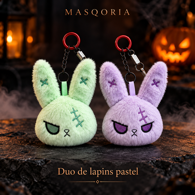 Porte-clés Peluche Gothique Lapin & Chat – MASQORIA